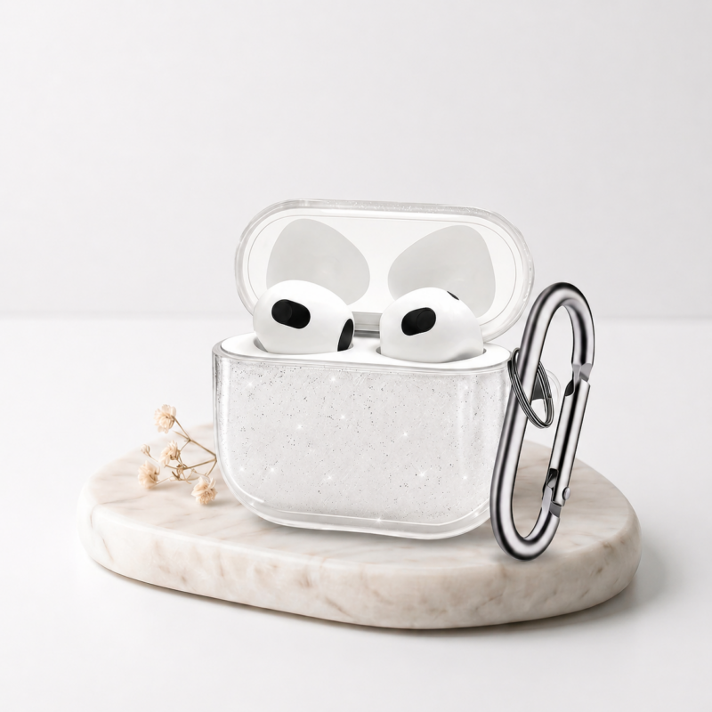 Funda Transparente Brillosa Para AirPods Pro 2 Con Gancho