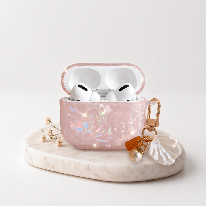 Funda Nácar Rosa Para AirPods Pro 2 Con Colgante