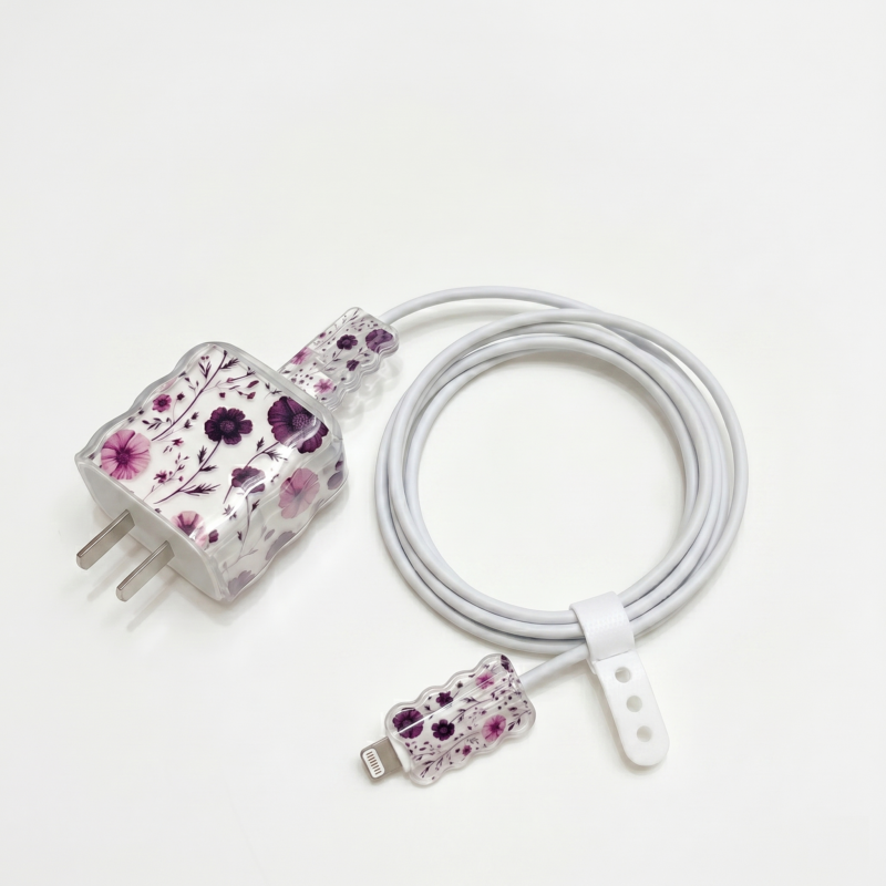 Protector Transparente Floral Violeta Para Cargador