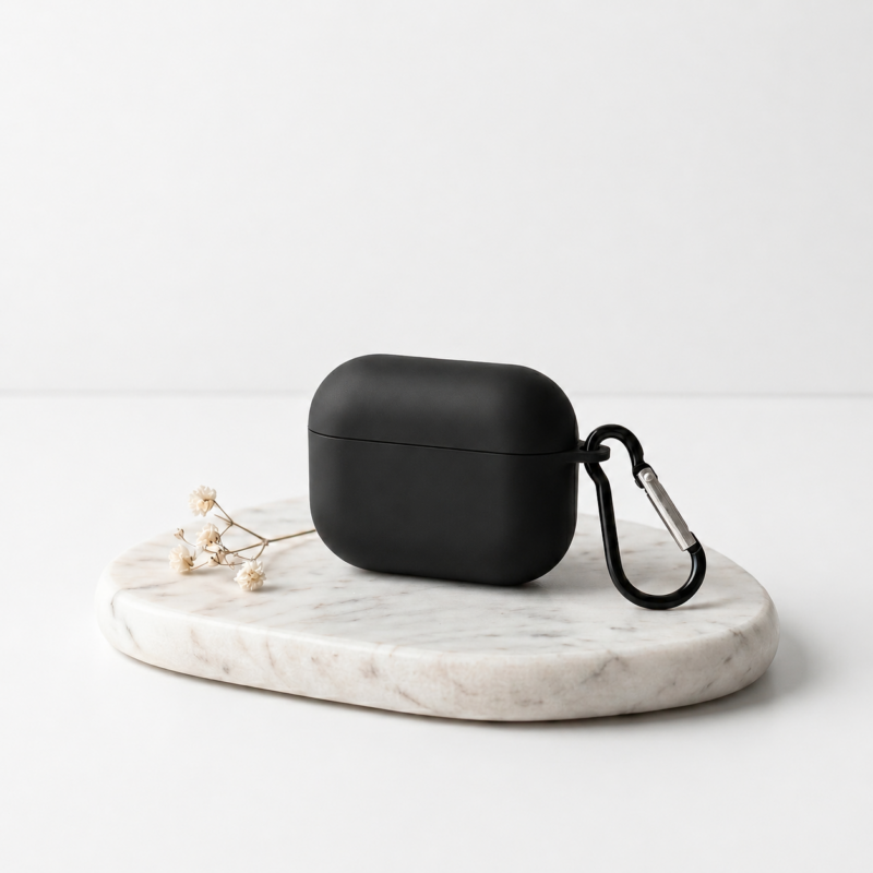 Funda Negra Mate Para AirPods Pro 2 Con Gancho
