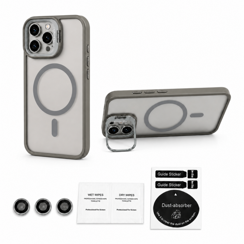 Funda MagSafe Con Soporte y Protectores De Cámara Gris Para iPhone