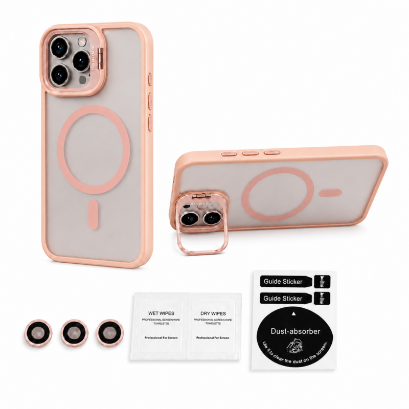 Funda MagSafe Con Soporte y Protectores De Cámara Rosa